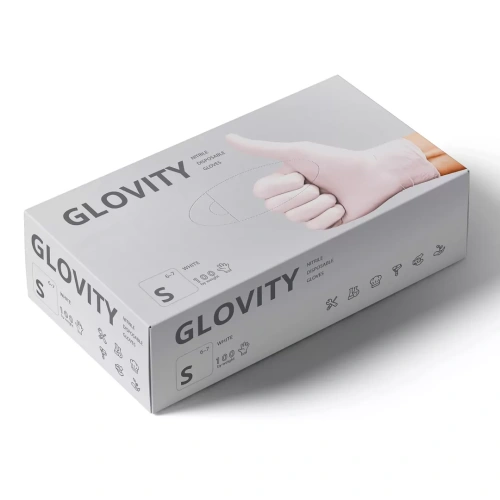 Перчатки GLOVITY нитриловые S (БЕЛЫЕ) 50 пар